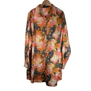REBDOLLS Button Down Top‎ Women's Size 3X Multi-Color Tie-Dye Long Sleeve Blouse